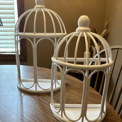 Decorative birdcage wall hangings - set of 2 - measurements in photos  White wood -  Shabby cottage home decor 