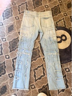 Stacked blue jeans