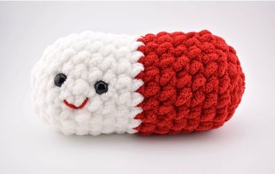 crochet chill pill / happy pill handmade in colors red & white
