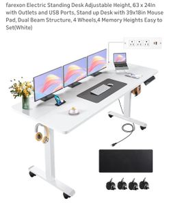63 x 24Infarexon Electric Standing Desk Adjustable Height, 63 x 24In with Outlets and USB Ports, Stand up Desk with 39x18in Mouse Pad, Dual Beam Struc