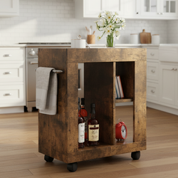 Bali 26" Mid-Century Modern Rolling Utility Cart with Storage, Brown