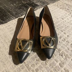 Valentino By Mario Valentino Flora Leather Pointed Black Leather Flats. size 7 Otmane