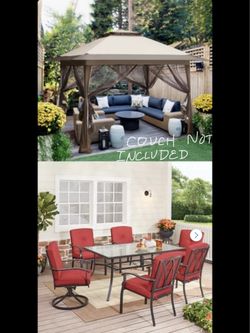 🍒 1 Gazebo, 1 Glass Table w/ 2 Swivel Chairs, 4 Stationary Chairs all w/ Cushions... Value $1000