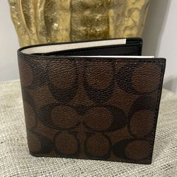  Id Billfold Wallet In Signature Canvas Coach New 