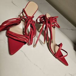 Red Lace-Up Stilettos 