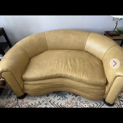 Vinatge Yellow Faux Loveseat, Chair , Ottoman