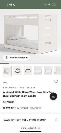 Abridged White Glaze Low Twin Bunk Bed Rolling Twin Bed Right Ladder - Crate And Barrel Kids The Land Of Nod - Like New!