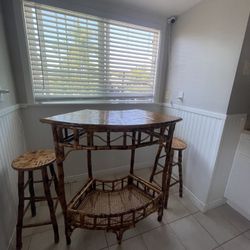 Vintage Bamboo Bar/ Table with Stools 