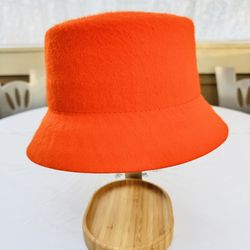 New WYETH Tenley in Orange Mohair Wool Flat Top Bucket Hat Women’s One Size