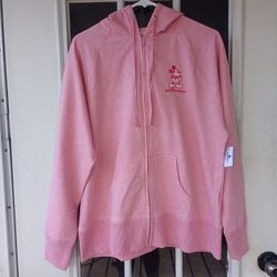 Disneyland Resort Full Zip Hooded Sweatshirt Women’s XL Embroidered Mickey Pink 