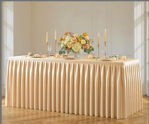 Dark Champagne Polyester Table Cloths For Rectangle 4 Foot Tables, 1 Pack Wrinkle Free Tablecloths Stretchy Banquet Ruffle Fitted Table Cover Desk Ski