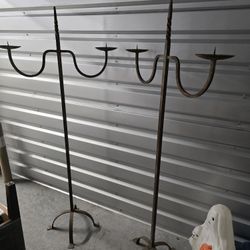 Two Metal Candlabras 5 Foot Tall