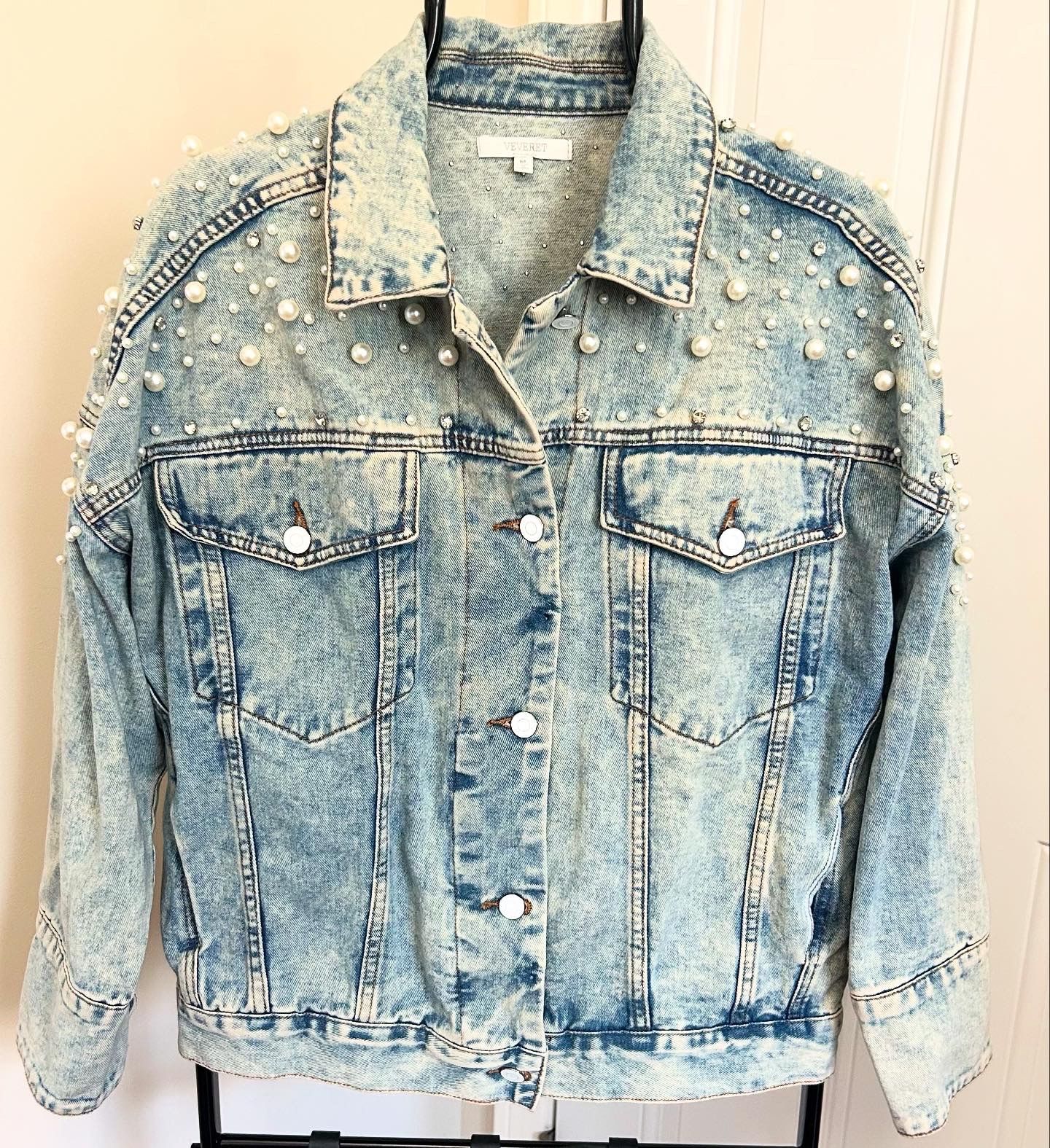 Veveret Denim Jacket With Pearls & Rhinestones