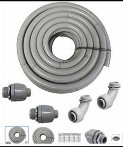 (1 1/4" Dia x 100ft) Flexible PVC Non Metallic UL Liquid Tight Electrical Conduit Kit with 2 Straigh