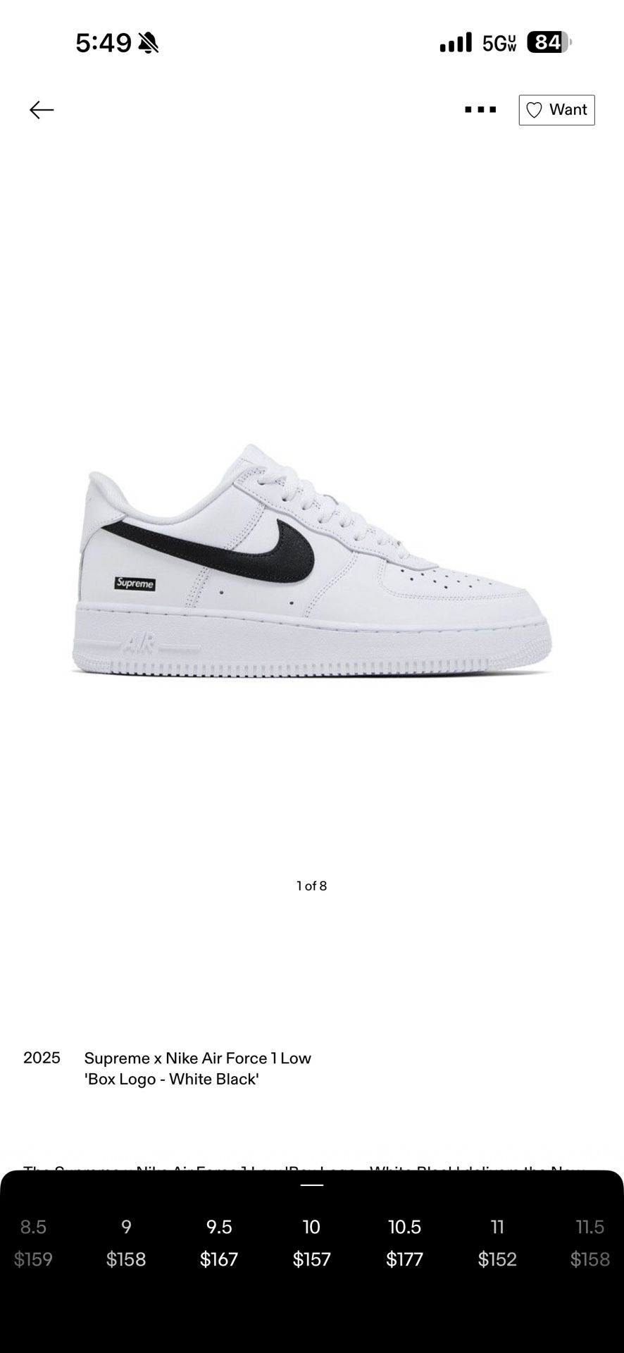 Supreme Box Logo Airforce 1 Size 10