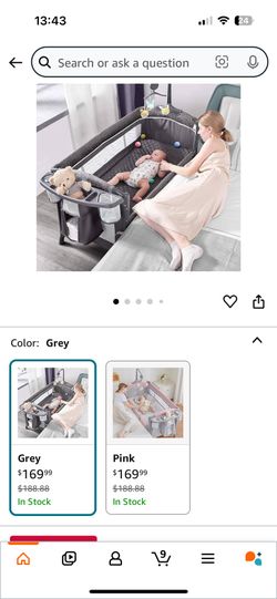 Baby Bassinet Bedside Crib, Pack and Play with Mattress, Diaper Changer and Playards from Newborn to Toddles, Grey