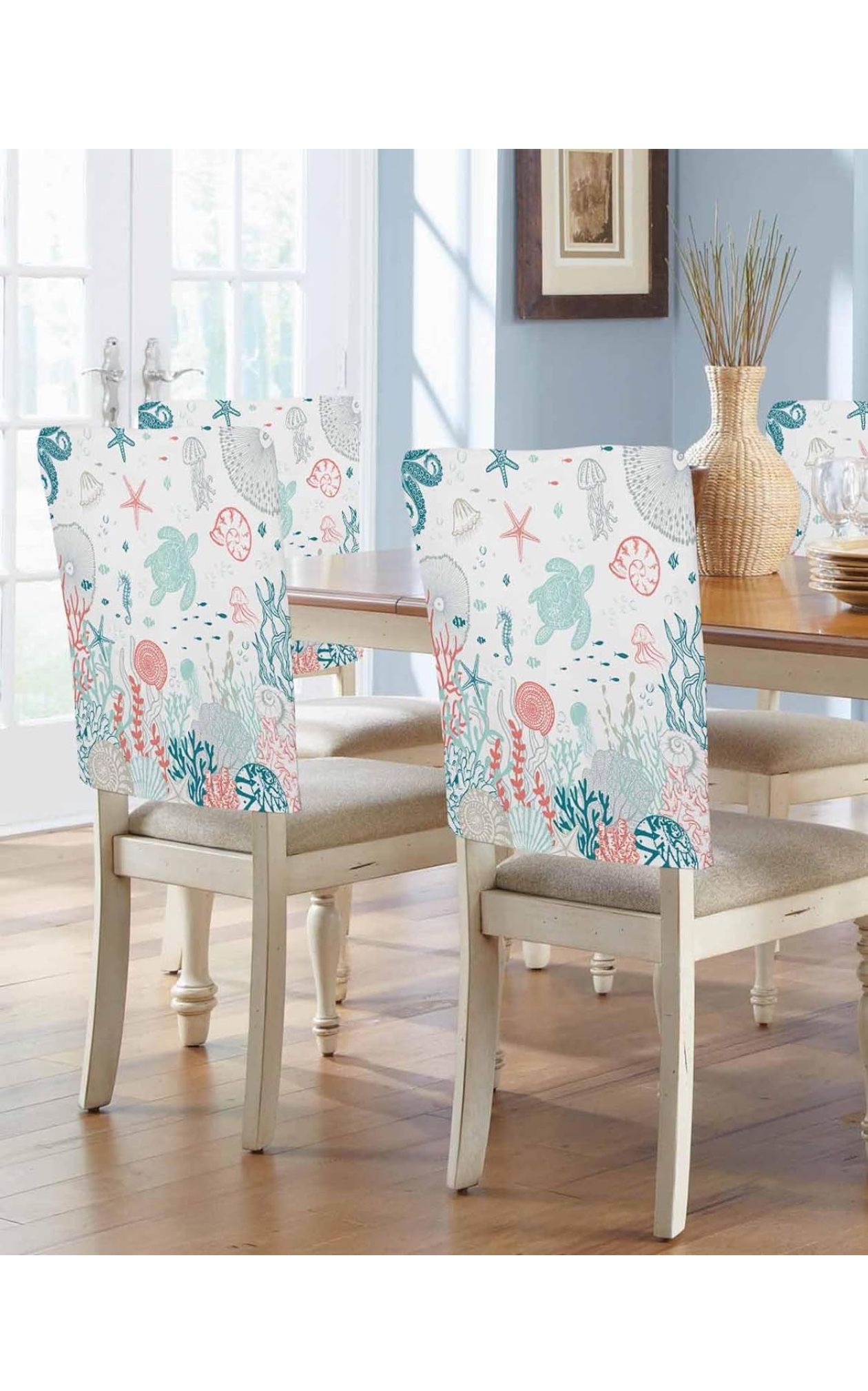 Chair Covers- Set Of 4 - Sea Turtle Seaweed Shelllfish 