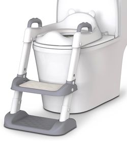 HBTower Potty Training Seat with Step Stool Ladder for Toddlers, Adjustable Kids Toilet Seat with Splash Guard, Anti-Slip Pads & Safety Handles, Comfo