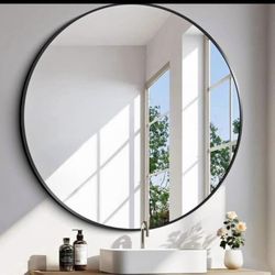 New Black Round Mirror 42 in for Bathroom Circle Mirrors for Wall Decorative Brushed Metal Frame