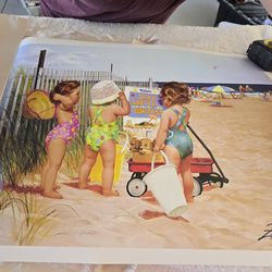 Large Coastal Beach Children Sandcastle Art Print – Nursery / Beach House Décor