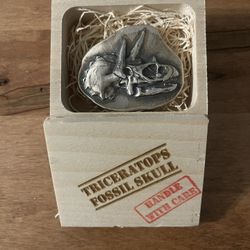 Monarch Triceratops Fossil Skull 3 oz .999 Silver Hand Poured Bar in Wooden Box