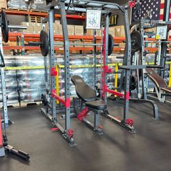 MARCY SM-4903 Home Gym Smith Machine Squat Rack Power Cage with Olympic Bench  