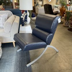 Blue Leather Barcelona Style Chair (one available)
