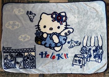 RARE Vintage 2002 Y2K Sanrio Hello Kitty Blue Angel Lux Blanket 55” X 40” HTF
