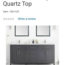 72" Double Vanity Blue Painted Finish White Carrera Quartz Countertop W/ White Ceramic Sink