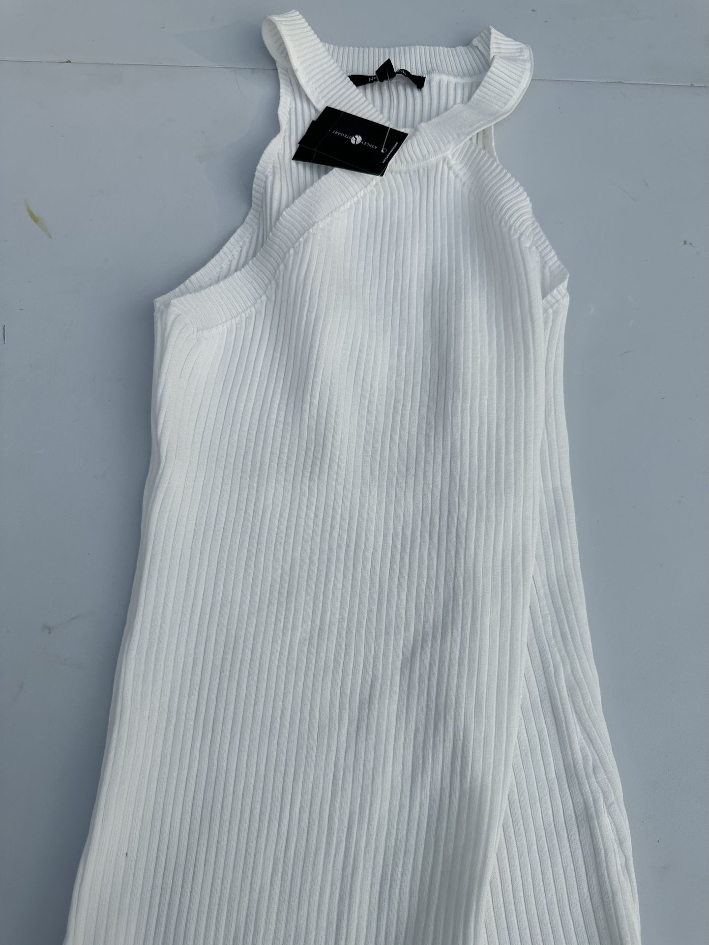 New Look White Ribbed Off the Shoulder Sheath Midi Dress