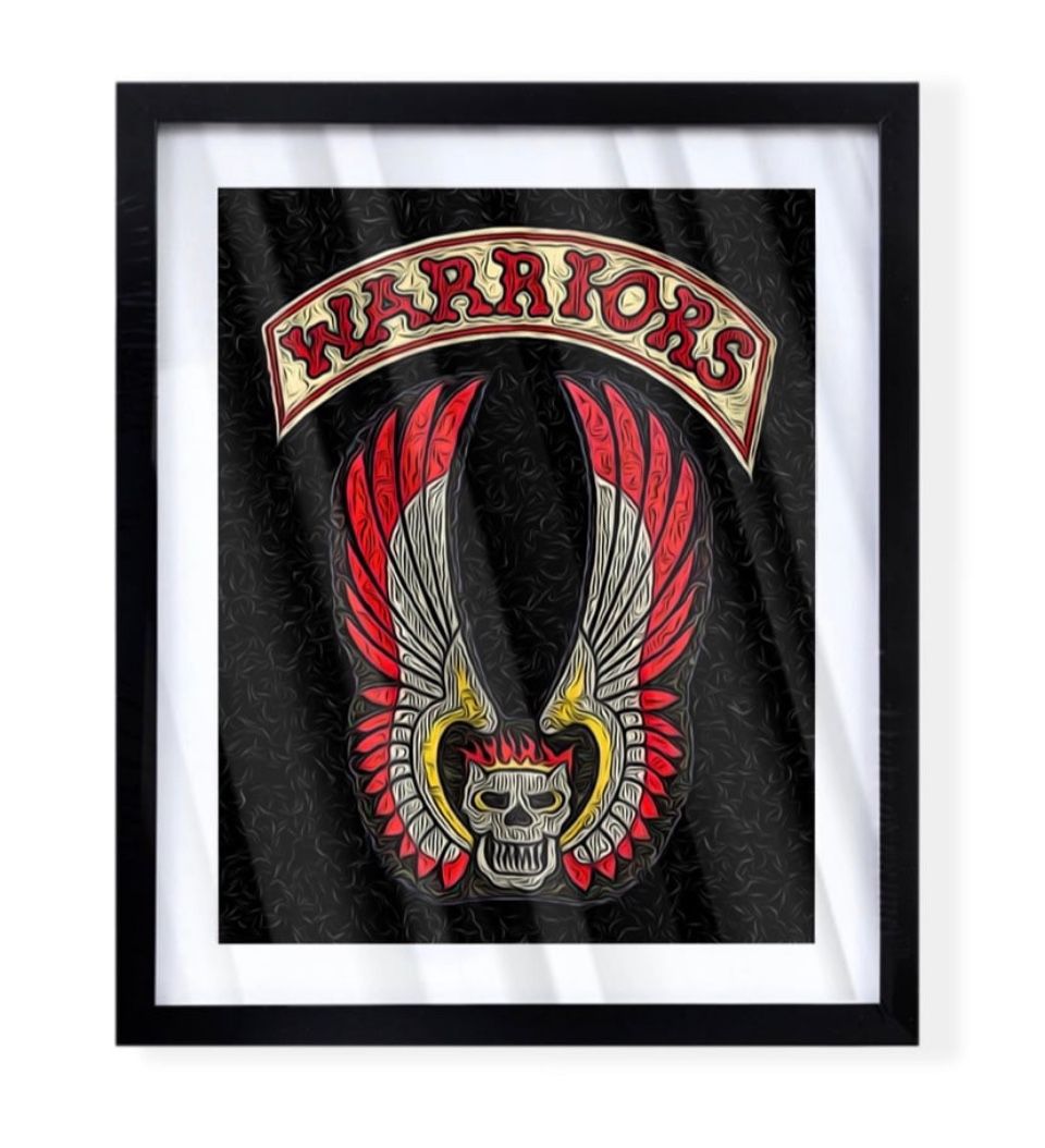 Custom art piece of the warriors movie emblem on black frame