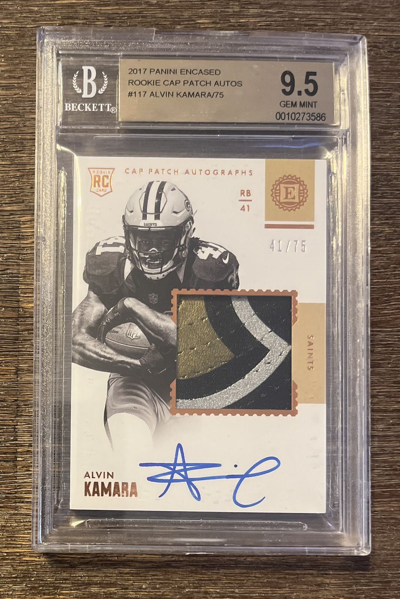 Alvin Kamara Rookie Patch Auto # /75 BGS 9.5/10