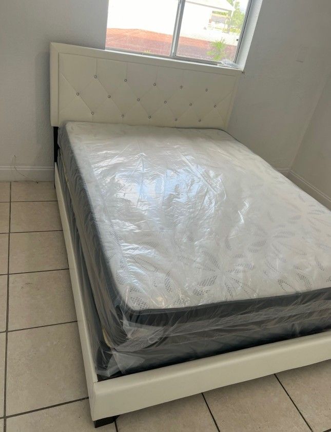 NEW BED FRAME FULL SIZE WITH MATTRESS AND BOX SPRING