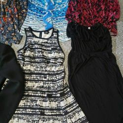 Women's Size Medium Clothes Collection! Black Blazer (8), Black & White Dress, Black Dress & Variety Of Tops! Price For All!