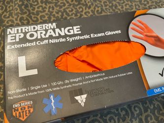 NitriDerm® EP Orange® Nitrile Exam Gloves - Extended Cuff - Series 189, Size L, 100 Pack