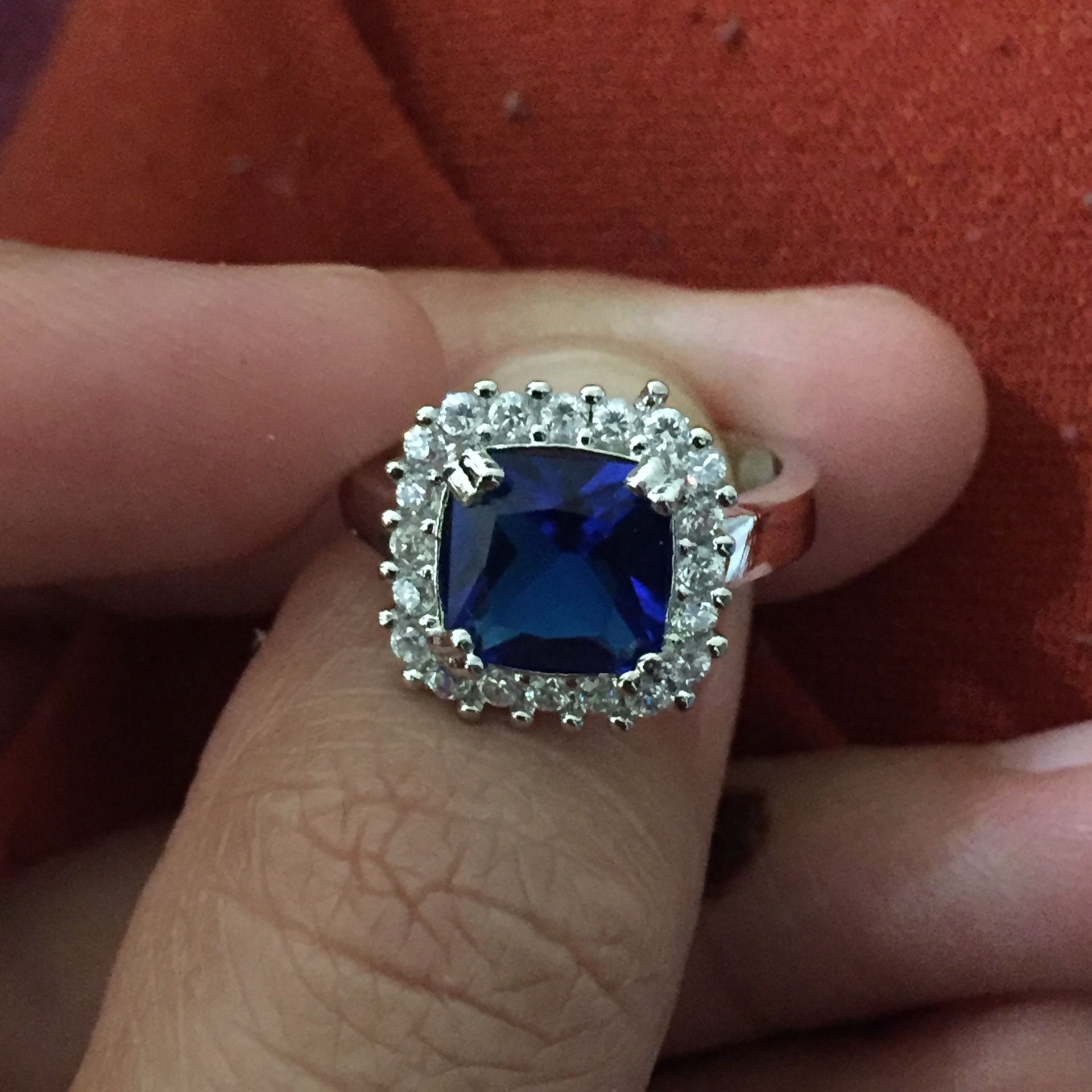 925 sterling silver plated blue sapphire ring