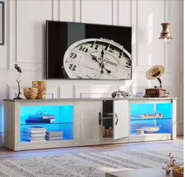 70 in. Wash White TV Stand Fits TV's Up to 75 in. LED Entertainment Center with Adjustable Shelves and Cabinet