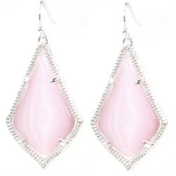 14k white Gold Plated Silver Pink Teardrop Dangle earrings