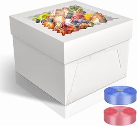 15 Pack Cake Boxes, 10x10x8 Inches Tall Cake Box with Cake Boards, White Bakery Boxes with Window, Disposable Cake Containers with Lids for Cake, Donu