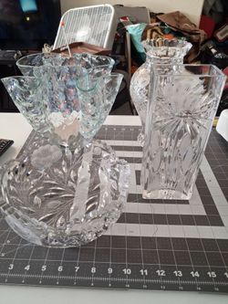 Collection of 4 Glassware - 3 Fancy Vases and 1 large Bowl