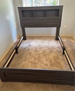 Grey Bed Frame with Self’s and Dresser with Mirror Ava. FULL OR QUEEN Same Day Delivery 🚚