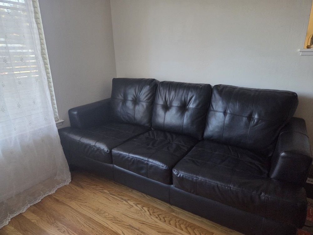 Black Faux-Leather Sofa