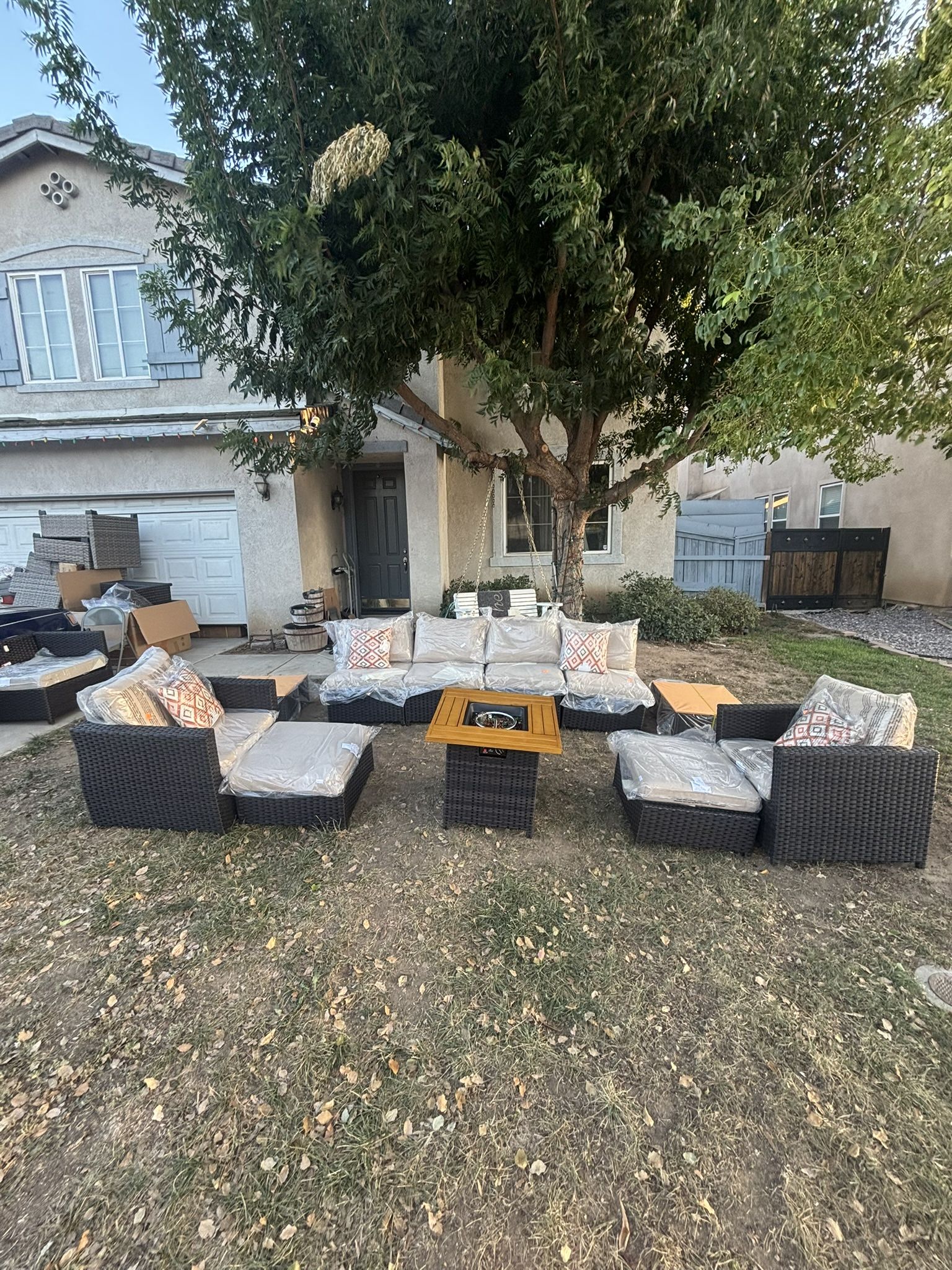 11 Piece Sectional Patio Furniture Set Outdoor Patio Furniture With Propane Fire Pit Table 