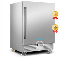 Outdoor Refrigerator 24 Inch, Undercounter Beverage Fridge with Wheels, 180 Cans Waterproof Stainless Steel Fridge for Outdoor Kitchen and Patio