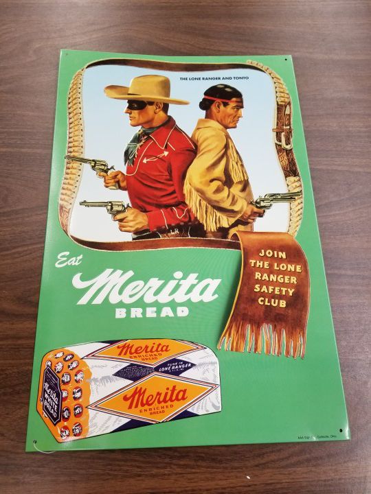 The Lone Ranger and Tonto Merita Bread metal sign