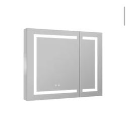 WELLFOR 36 in. W x 30 in. H Rectangular Aluminum LED Recessed or Surface Mount Medicine Cabinet with Mirror,Adjustable Shelves
