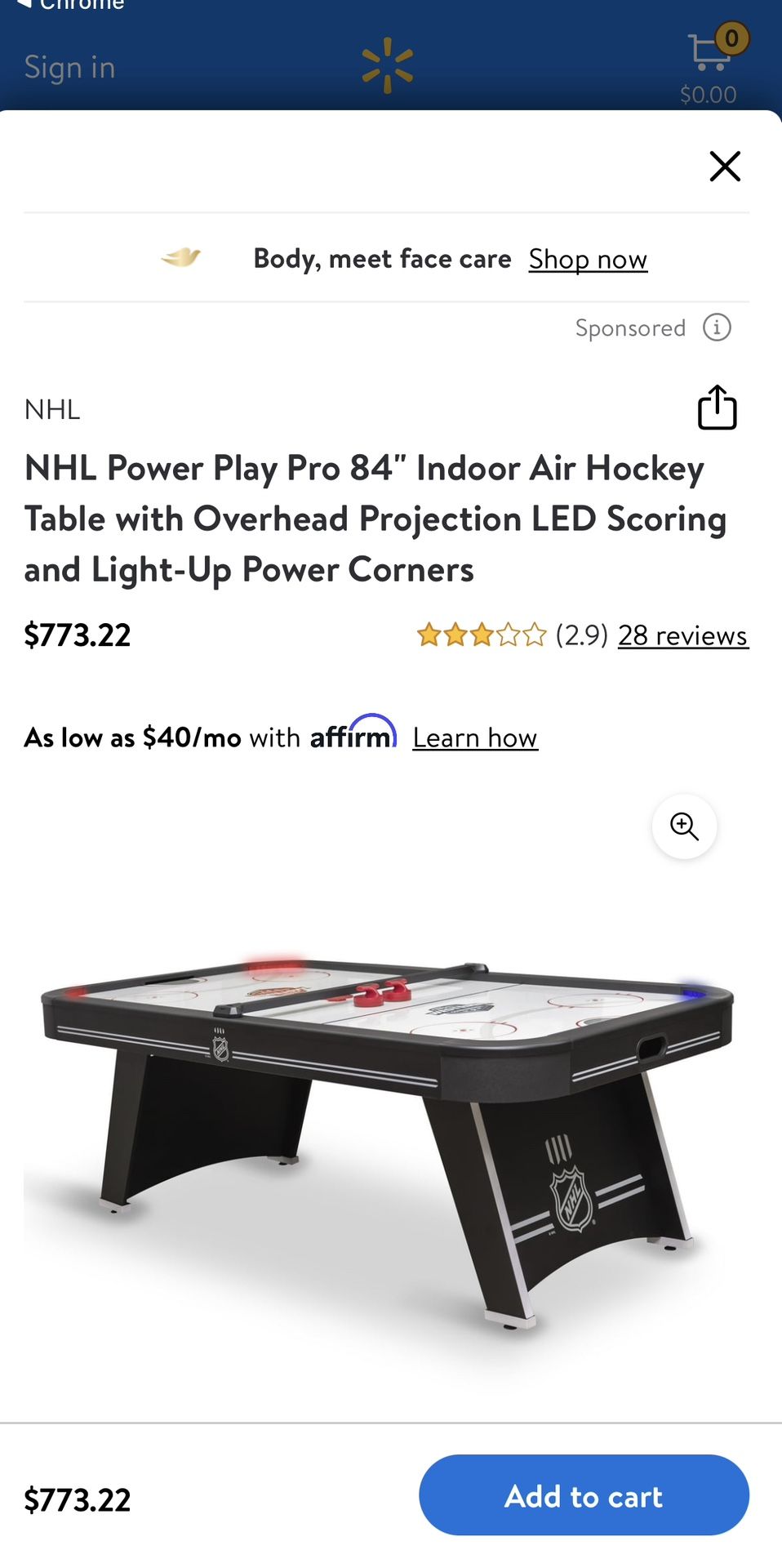 NHL Power Play Pro 84" Indoor Air Hockey Table with Overhead Projection LED Scoring and Light-Up Power Corners