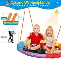 Swing Sets for Outside 440lbs Swing Set for 2-3 Kids Outdoor with Heavy-Duty Metal Frame & Adjustable Ropes Round Swing, Rainbow