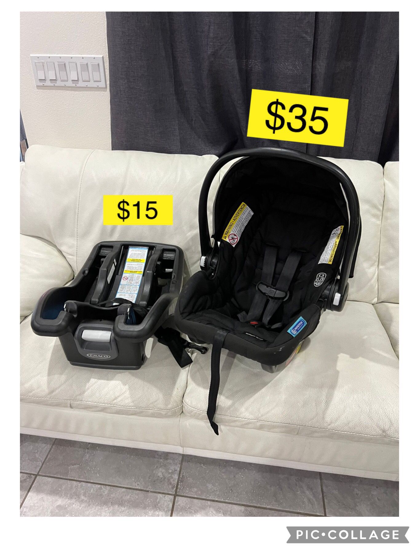 Like new Graco Baby Infant car seat $35, base $15 / Porta bebe silla carro $35, base $15