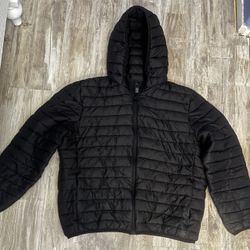 H&M Black Hooded Puffer Jacket Men’s XL Full Zip Insulated Winter Coat